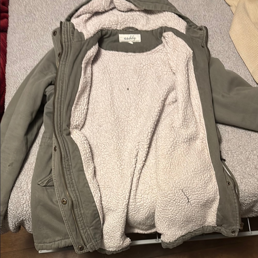 Sebby Green and Cream Utility Jacket with Sherpa Lining